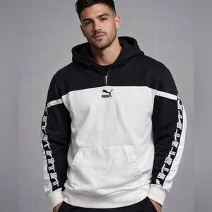 Puma Black White Logo Tape Hoodie Men’s Streetwear Pullover